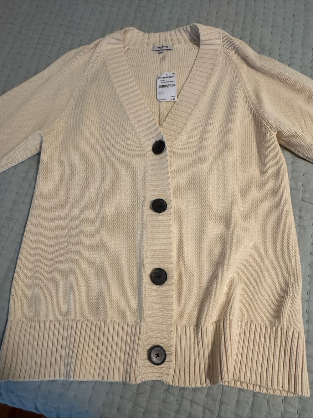 Madewell Cream Button-Front Ribbed Cardigan
